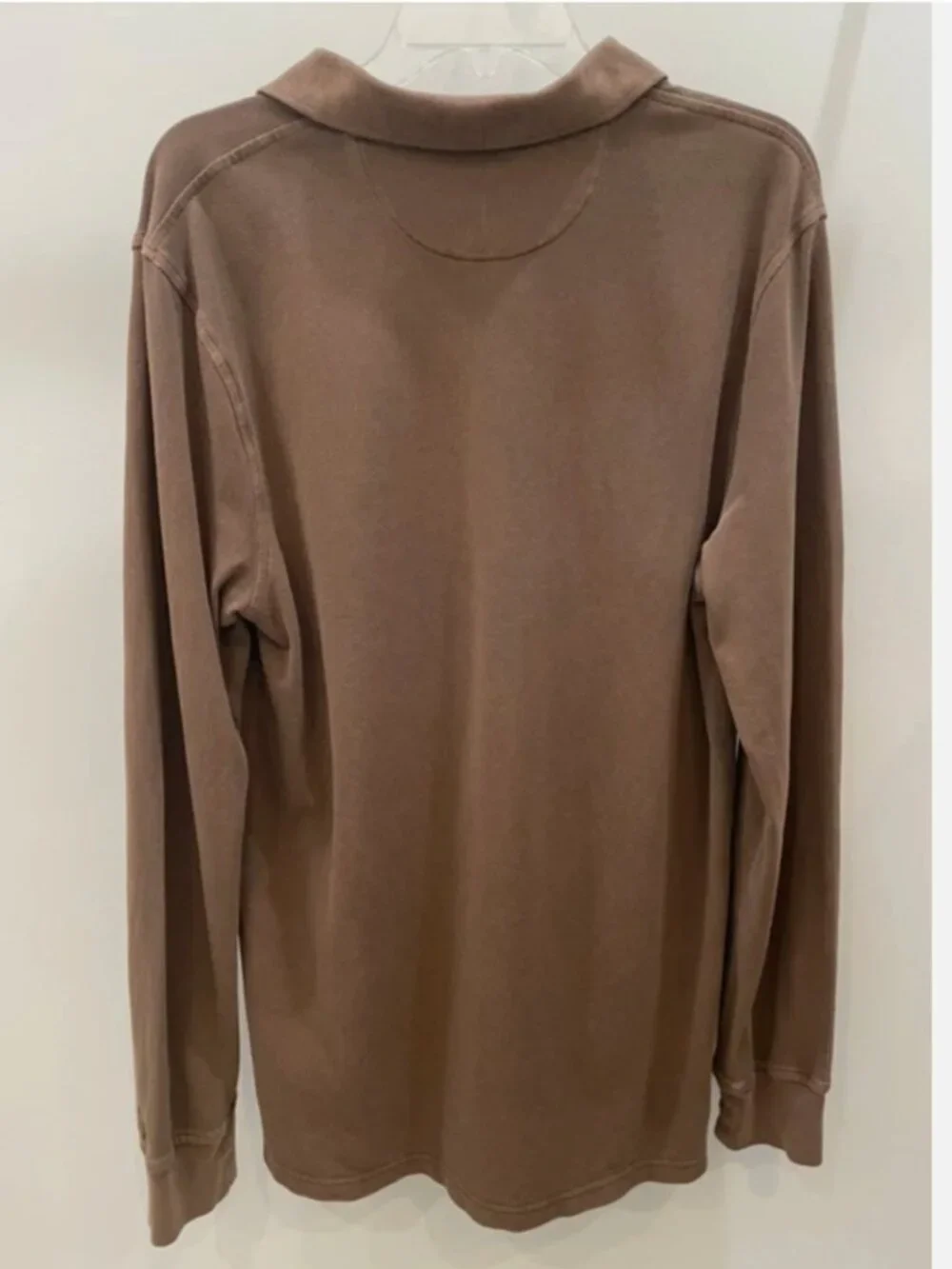J.Crew Long Sleeve Washed Pique Polo Shirt Oarsman Deep Twig Brown Preppy Size M